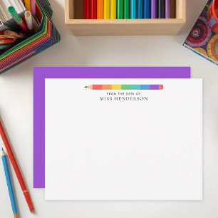 Modern Rainbow Pencil Custom Teacher's Card