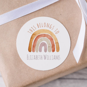 Modern Rainbow Personalised Name School Classic Round Sticker
