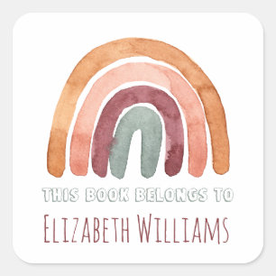 Modern Rainbow Personalised Name School Square Sticker