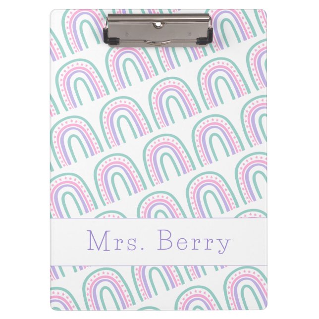 Modern Rainbow Personalised Teacher Clipboard (Front)