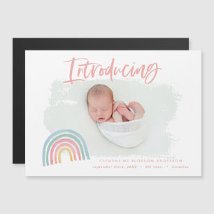 Modern rainbow pink girly introducing photo birth 