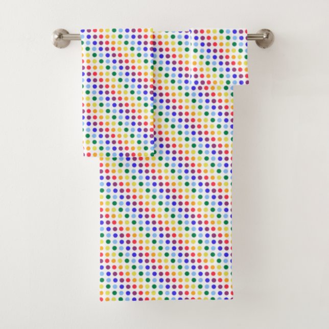 Modern Rainbow Polka Dot Stripes Bath Towel Set (Insitu)