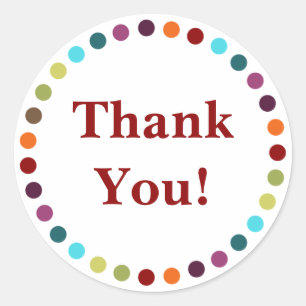 Modern Rainbow Polka Dots Thank You Classic Round Sticker