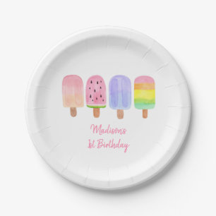 Modern Rainbow Popsicle Birthday Paper Plate