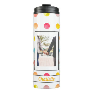 Modern Rainbow Spotty Pattern Photo Personalised Thermal Tumbler