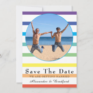 Modern Rainbow Stripe Gay Wedding Save the Date  Announcement