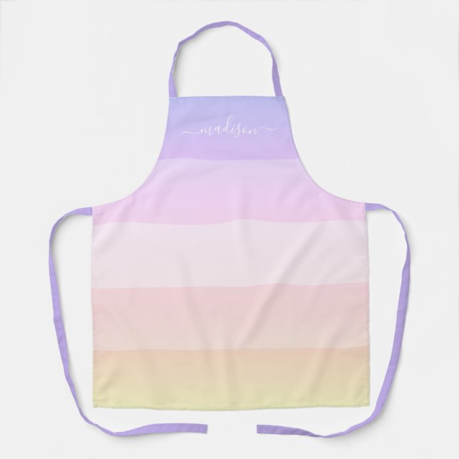 Modern rainbow striped script name apron (Front)