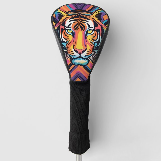 Modern Rainbow Striped tiger skins Print feline Golf Head Cover (Front)