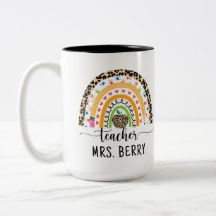 Modern Rainbow Teacher Add Your Name Two-Tone Coffee Mug