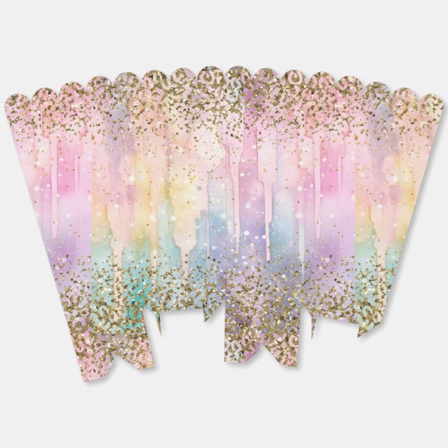 Modern Rainbow Watercolor Chic Gold Glitter Favour Box (Unfolded)