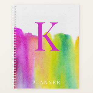 Modern Rainbow Watercolor Monogram Planner