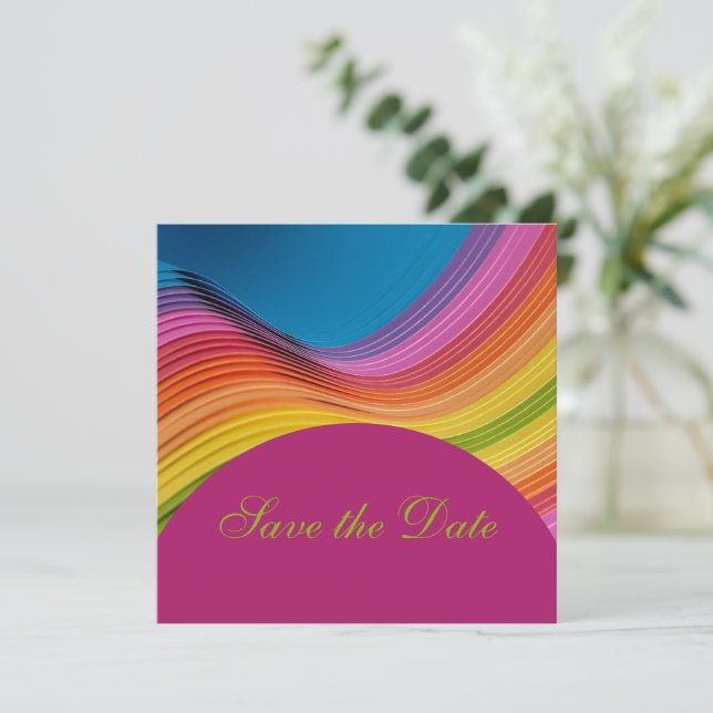 Modern Rainbow Wave Save The Date (Standing Front)