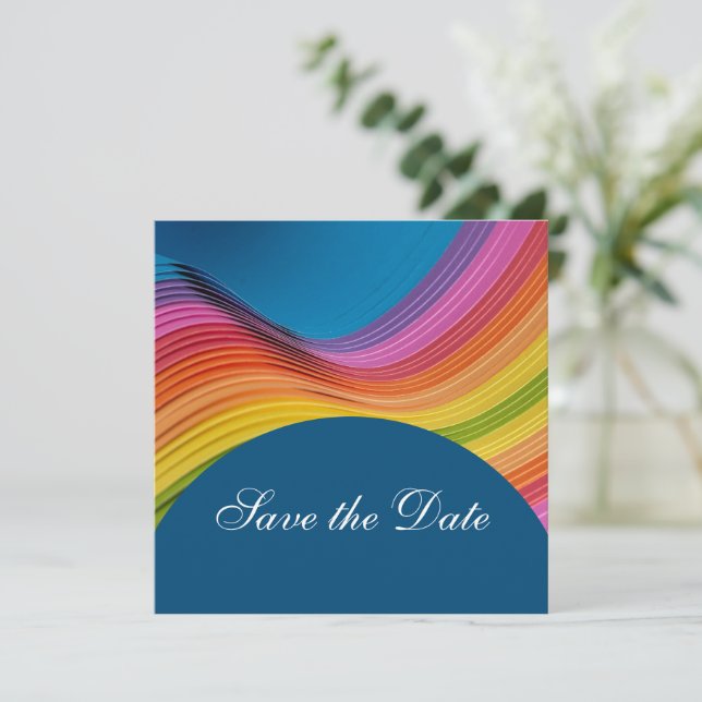 Modern Rainbow Wave Save The Date (Standing Front)