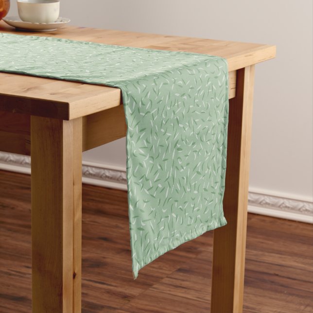 Modern Random Confetti Flecks, Sage Green Short Table Runner (In Situ)