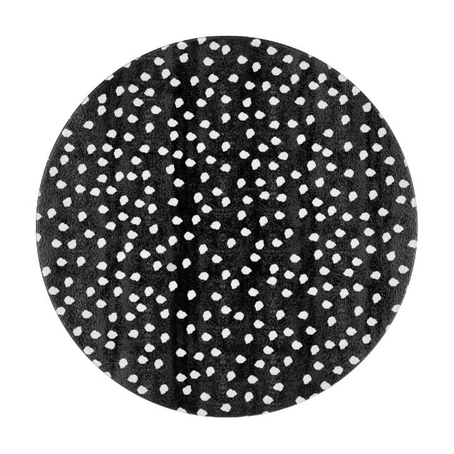 Modern Random Polka Dot Pattern Black and White Cutting Board (Front)