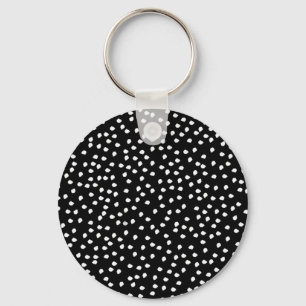 Modern Random Polka Dot Pattern Black and White Key Ring