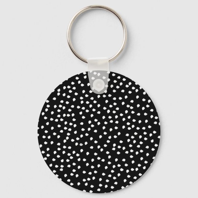 Modern Random Polka Dot Pattern Black and White Key Ring (Front)