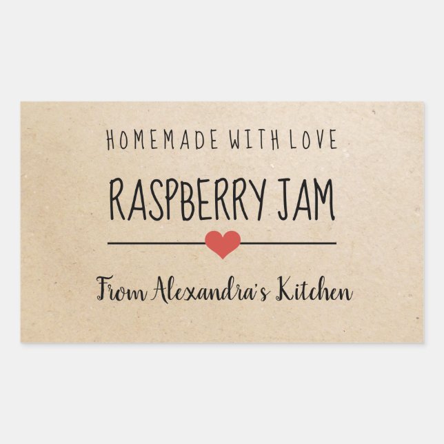 Modern Raspberry jam cardboard homemade with love  Rectangular Sticker (Front)