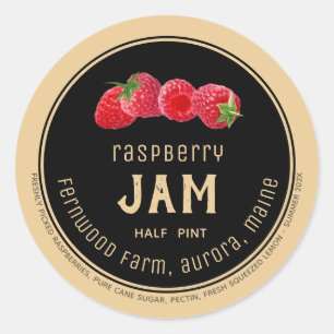 Modern Raspberry Jam Label Black on Kraft