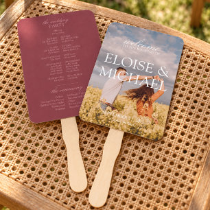 Modern Raspberry Photo Wedding Ceremony Program Hand Fan