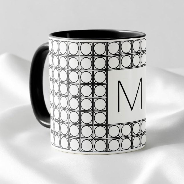 Modern Rattan Pattern Chic Black Initial Monogram Mug (Creator Uploaded)