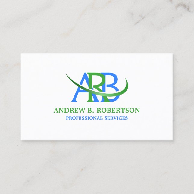 Modern Re-sizeable Swoosh Monogram Business Card (Front)