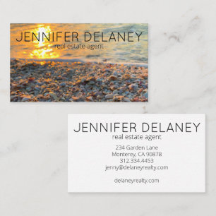 Modern Real Estate Agent Beach Waves Sunset Photo Business Card