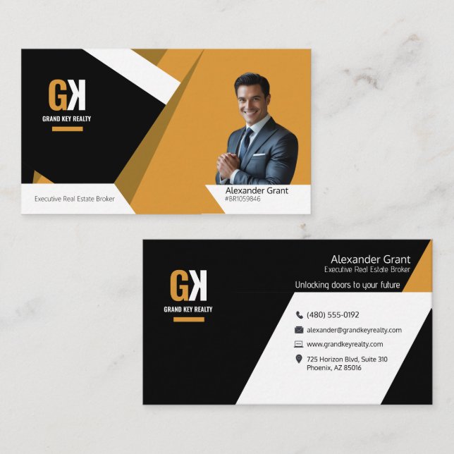 Modern Real Estate Agent – Black & Gold Business Card (Front/Back)