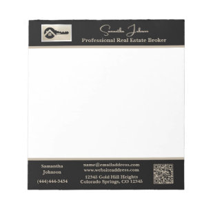 Modern Real Estate Agent Black Key Logo QR Code Notepad