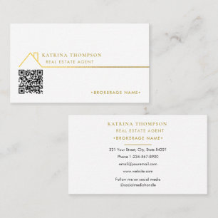 Modern Real Estate Agent Broker QR Code Gold Business Card
