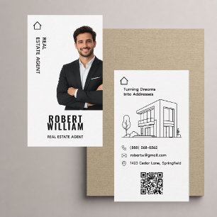 Modern Real Estate Agent Broker White Photo QR Business Card