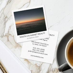 Modern Real Estate Agent Coastal Sunset Photo Square Business Card