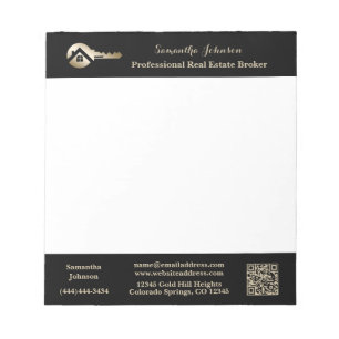 Modern Real Estate Agent Gold House Key QR Code Notepad
