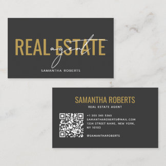 Modern real estate agent QR Code grey gold Business Card