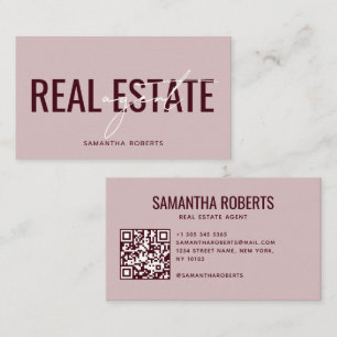 Modern real estate agent QR Code red pink Business Card
