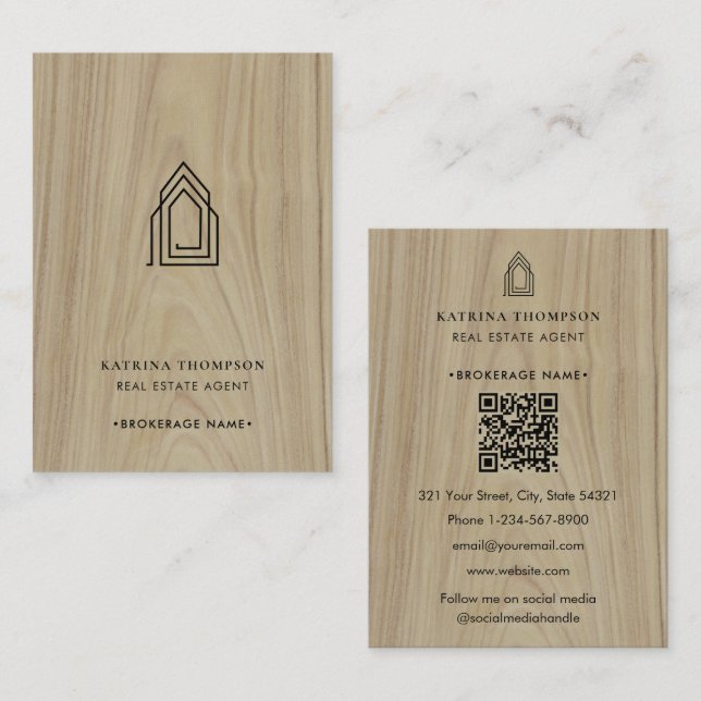 Modern Real Estate Agent Realtor Logo Wood Business Card (Front/Back)