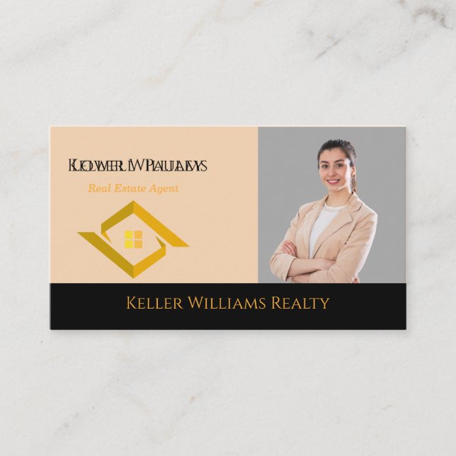 Modern Real Estate Black and gold custom logo  Business Card (Front)