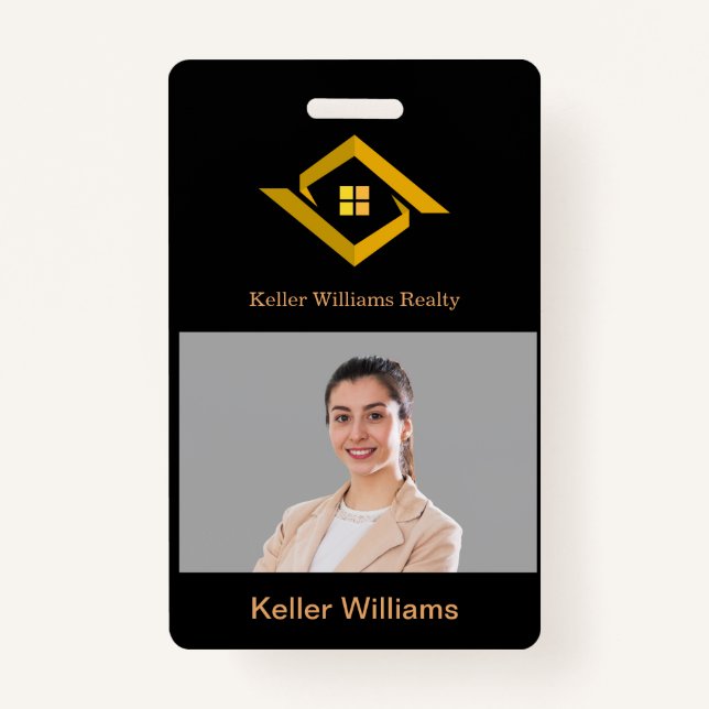 Modern Real Estate Black and gold custom logo  ID Badge (Front)