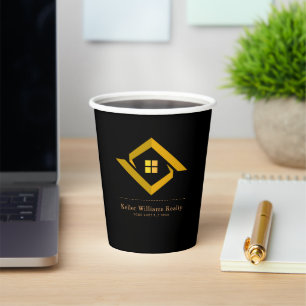 Modern Real Estate Black and gold custom logo Paper Cups