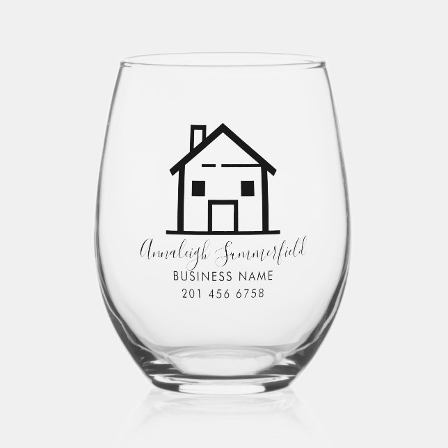 Modern Real Estate Black White Personalised Stemless Wine Glass (Front)