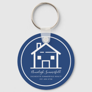 Modern Real Estate Blue Custom Business Key Ring
