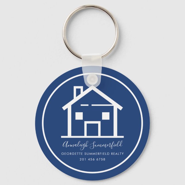Modern Real Estate Blue Custom Business Key Ring (Front)