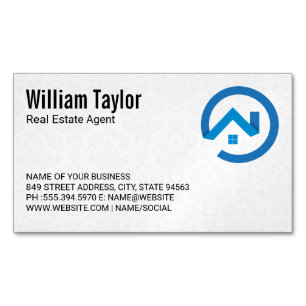 Modern Real Estate Blue Logo Damask Pattern Magnetic Business Card