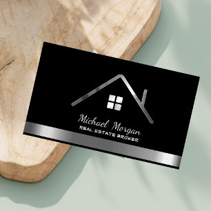 Modern Real Estate Broker House Roof Black Business Card
