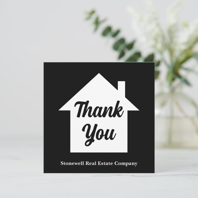 Modern Real Estate Company Custom Black Thank You Card (Standing Front)