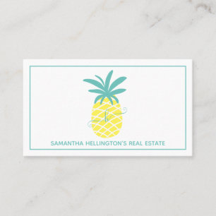 Modern real estate editable pineapple monogrammed business card