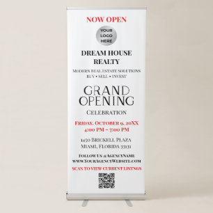 Modern Real Estate Grand Opening QR Code Now Open Retractable Banner