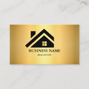 Modern Real Estate House Logo Black & Gold Business Card