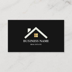 Modern Real Estate House Logo Black & Gold Business Card