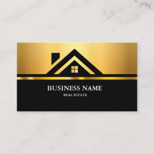 Modern Real Estate House Logo Black & Gold Business Card